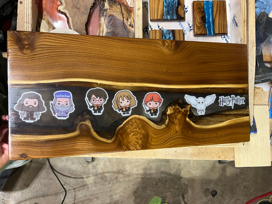 Beautiful Russian olive wood Harry Potter resin river live edge charcuterie board 11 x 24”