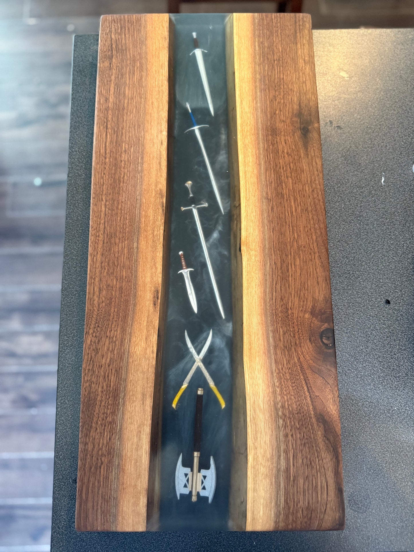 Swords of the Ring resin Charcuterie Board #2- Black walnut