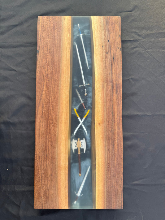 Swords of the Ring resin Charcuterie Board #1- Black walnut