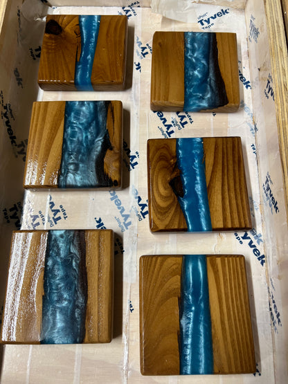 Hardwood River Resin Coasters.