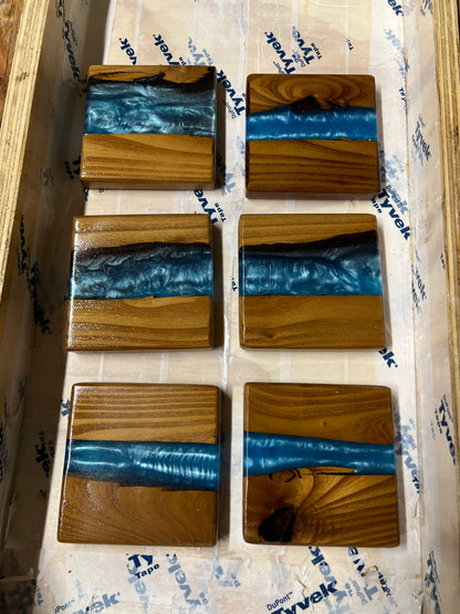Hardwood River Resin Coasters.