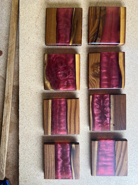 Hardwood River Resin Coasters.