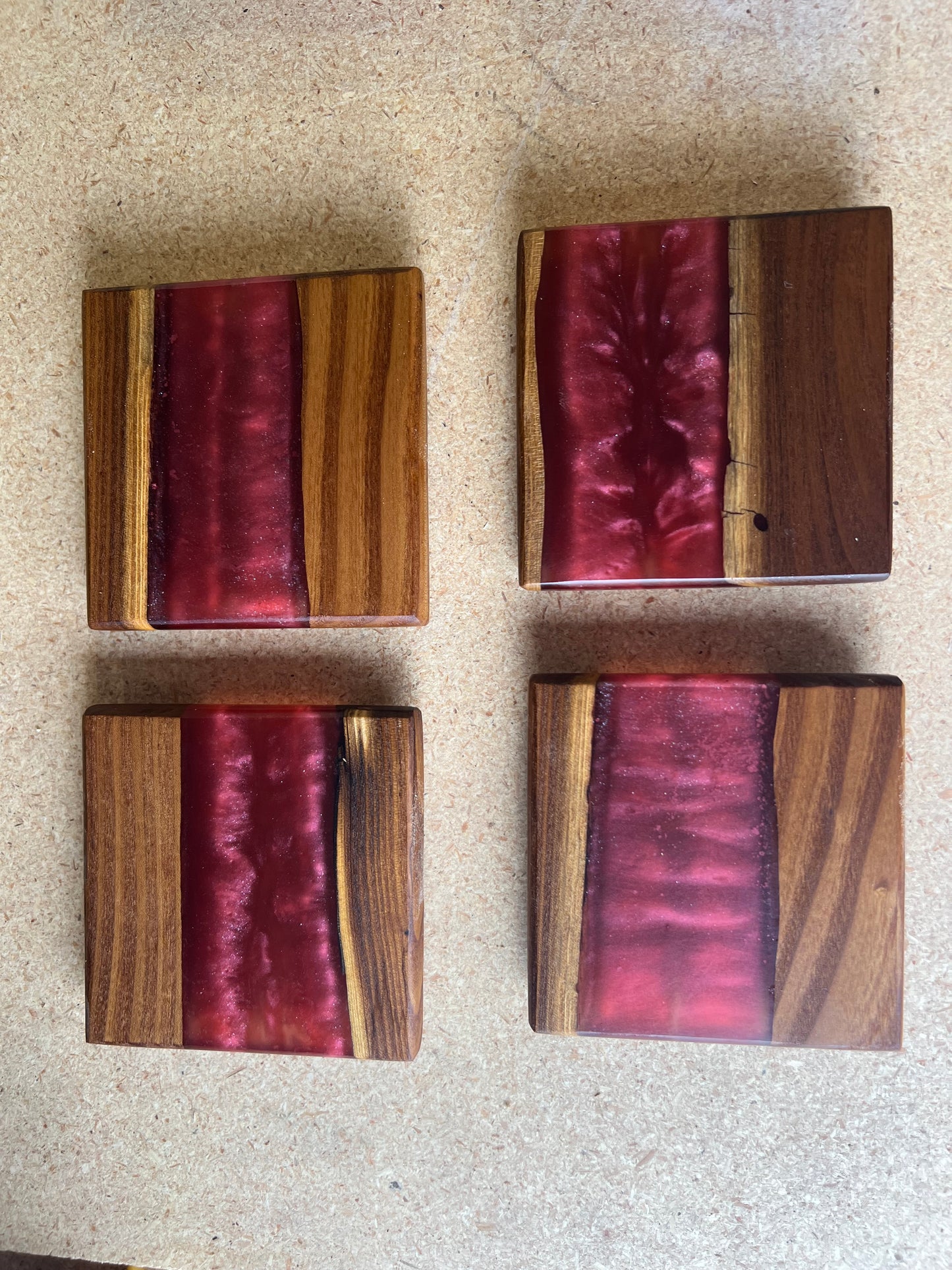 Hardwood River Resin Coasters.