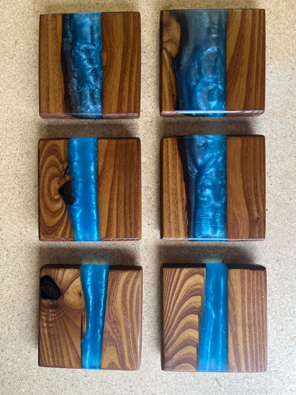 Hardwood River Resin Coasters.