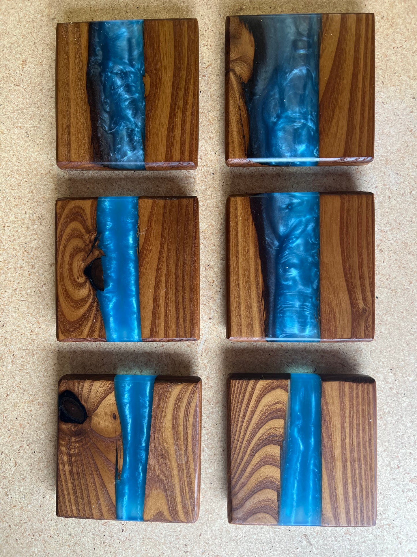 Hardwood River Resin Coasters.