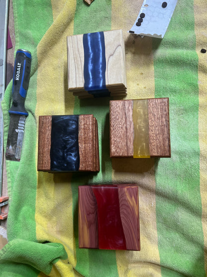 Hardwood River Resin Coasters.