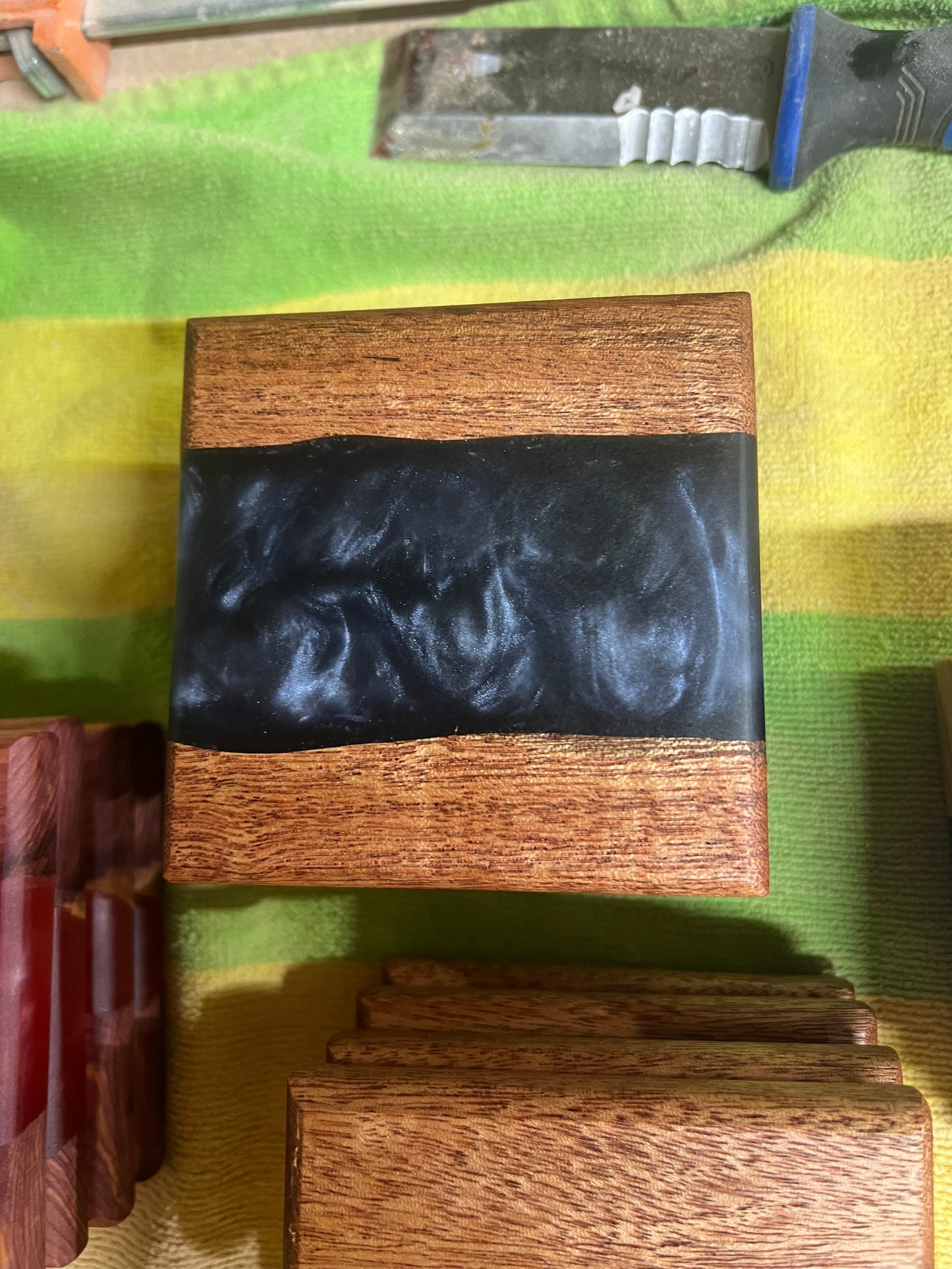 Hardwood River Resin Coasters.