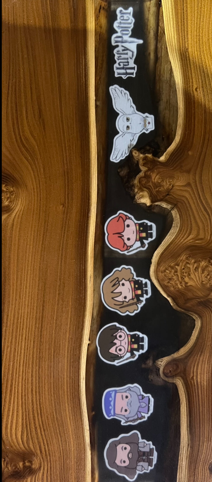 Beautiful Russian olive wood Harry Potter resin river live edge charcuterie board 11 x 24”