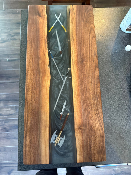 Swords of the Ring resin Charcuterie Board #3- Black walnut