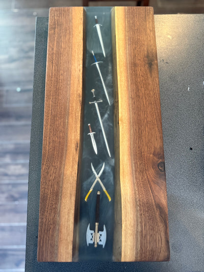 Swords of the Ring resin Charcuterie Board #2- Black walnut
