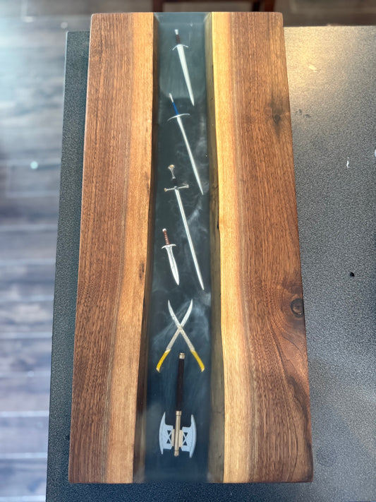 Swords of the Ring resin Charcuterie Board #2- Black walnut